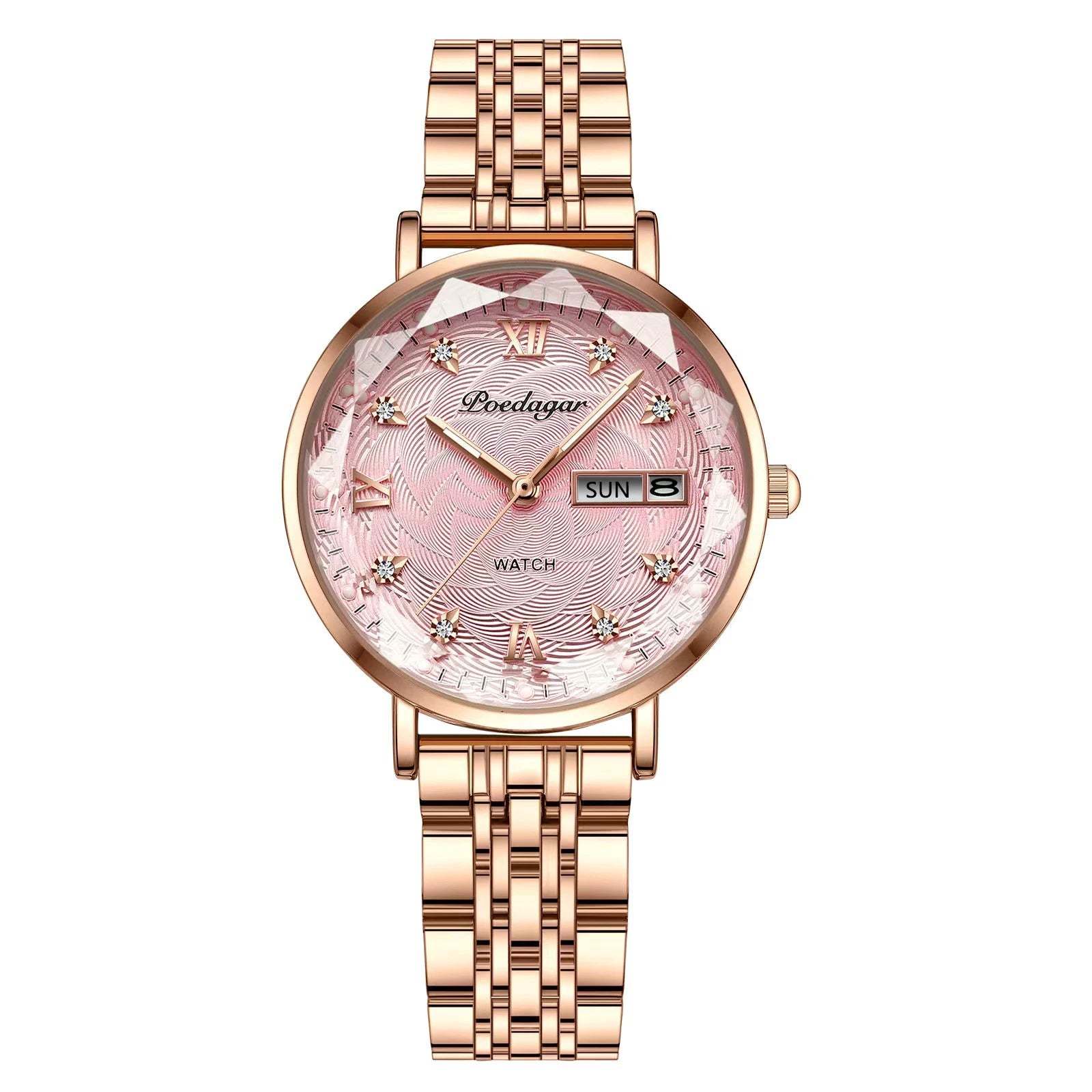 POEDAGAR Luxury Woman Wristwatch Stainless Steel Waterproof Luminous Date Week Ladies Watches Fashion Elegant Quartz Women Watch