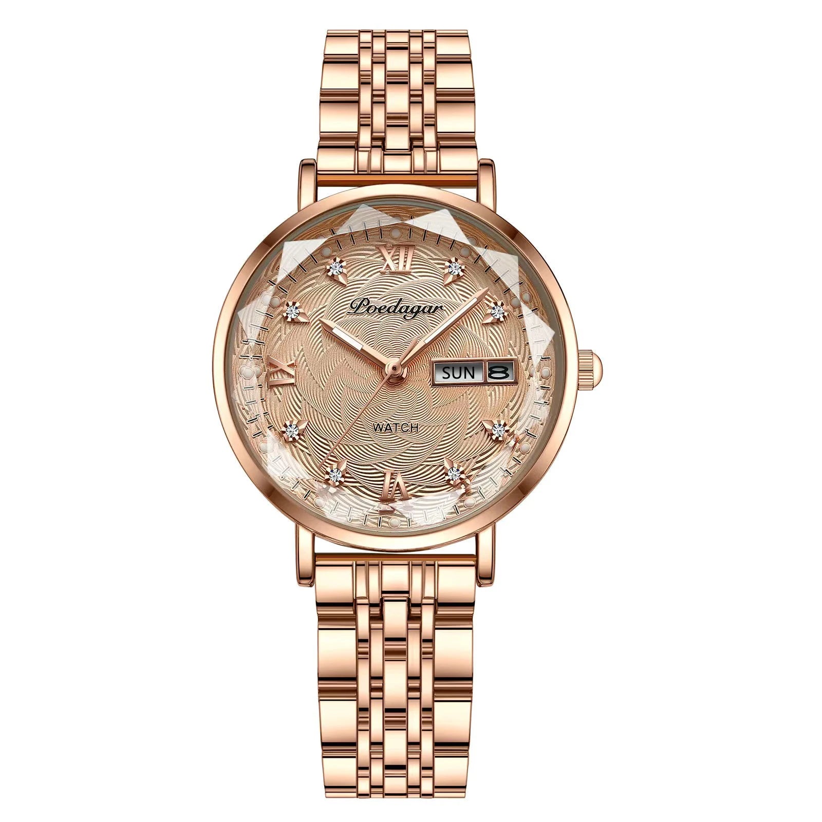 POEDAGAR Luxury Woman Wristwatch Stainless Steel Waterproof Luminous Date Week Ladies Watches Fashion Elegant Quartz Women Watch