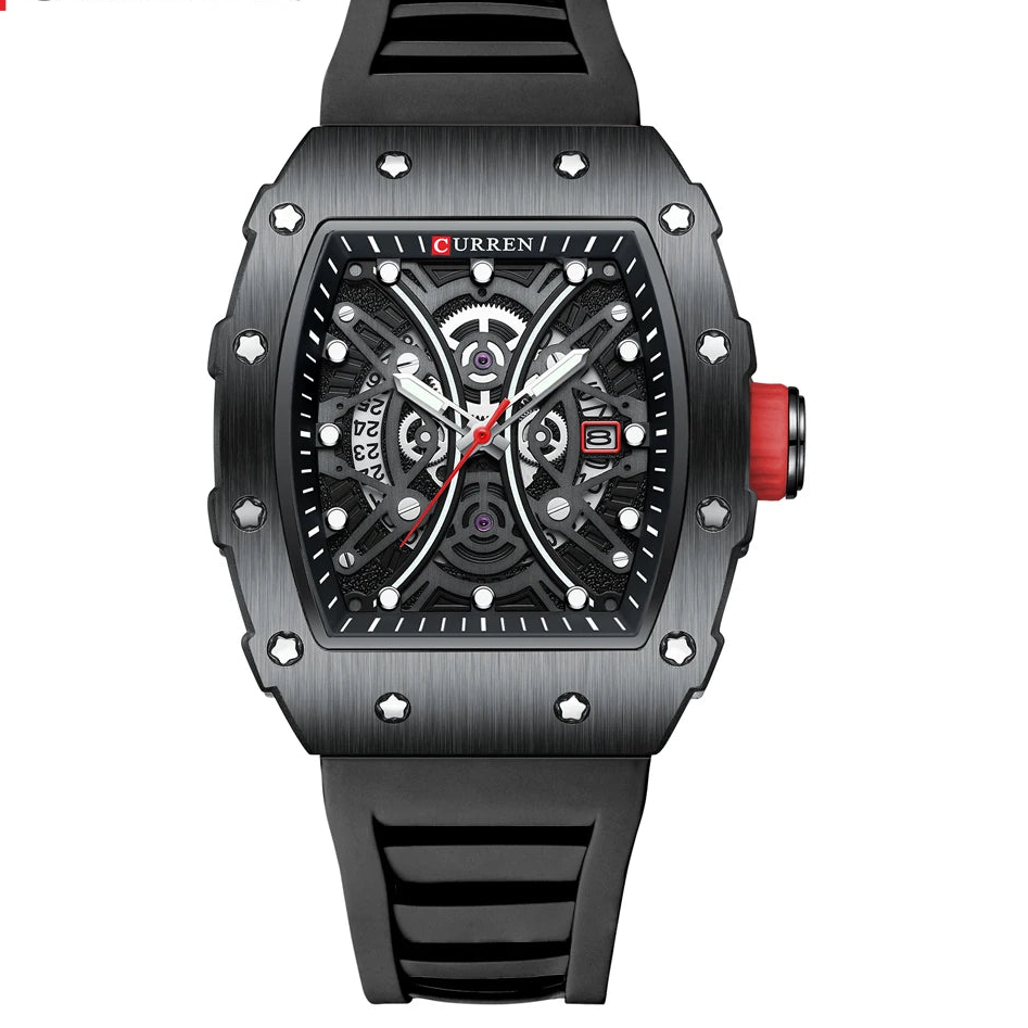 CURREN Men 3D Watch Top Brand Quartz Stainless Steel Watches Waterproof Creative Clock Silicone Strap Wrist watch