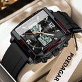 POEDAGAR Luxury Top Man Watch Electronic Square LED Alarm Chronograph Men's Watches Week Date Dual Time Display Men Quartz Clock