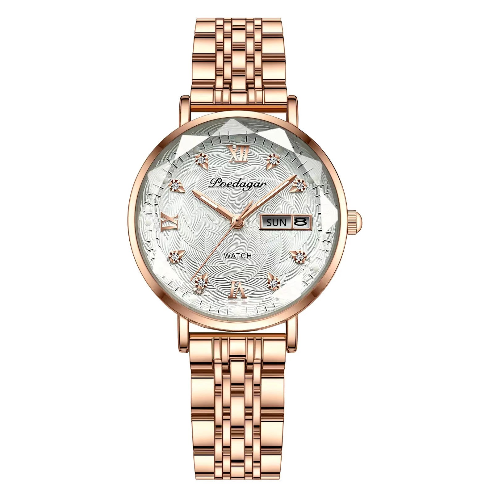 POEDAGAR Luxury Woman Wristwatch Stainless Steel Waterproof Luminous Date Week Ladies Watches Fashion Elegant Quartz Women Watch