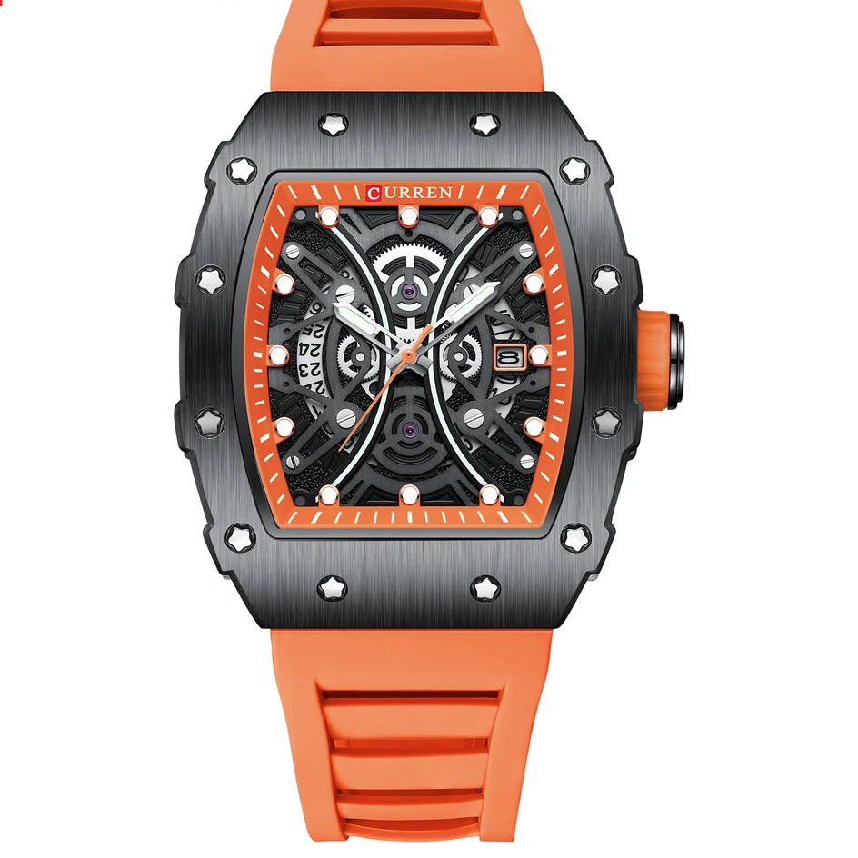 CURREN Men 3D Watch Top Brand Quartz Stainless Steel Watches Waterproof Creative Clock Silicone Strap Wrist watch